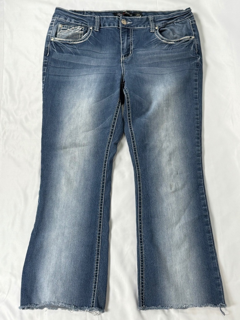 Love Indigo Bootcut Jeans Size 14 Embroidered Wing Pockets